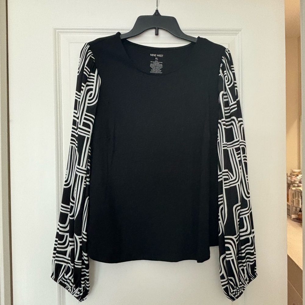 Nine West Black Top with Geometric Sleeves